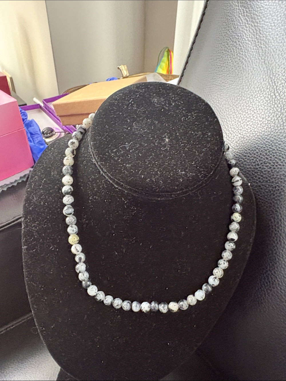 925 Silver Handcrafted Zebra Jasper Beaded Necklace - Brand New